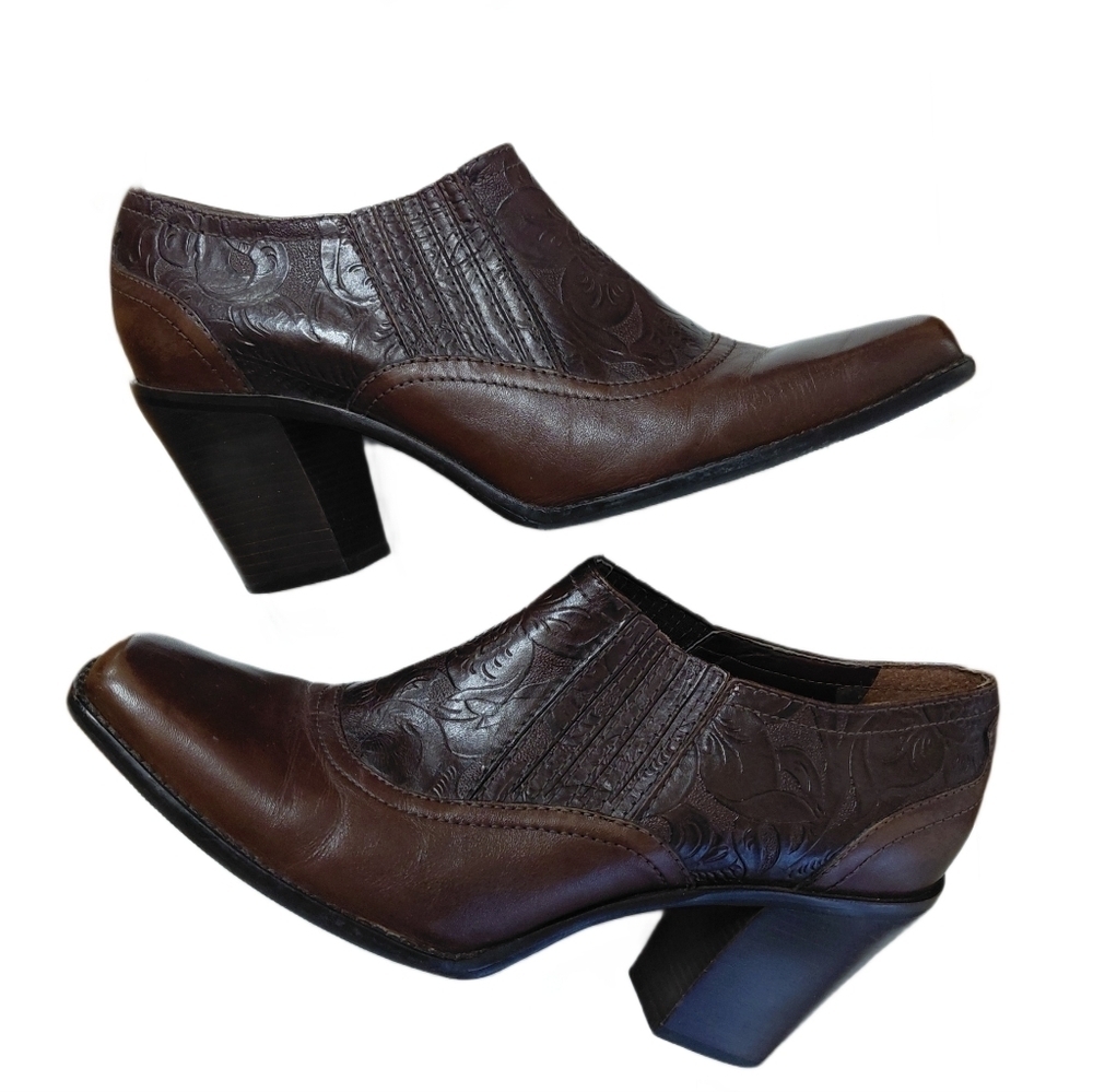 ANTONIO MELANI Brown Western Heeled Booties Women's Size 9 M Ankle Boots